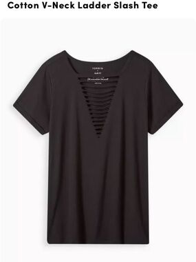 Torrid Black Cotton V-Neck Ladder Slash Tee